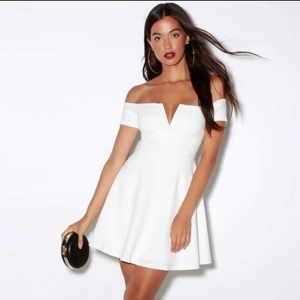 NWT Lulus Play the Party White Off the Shoulder Skater Dress